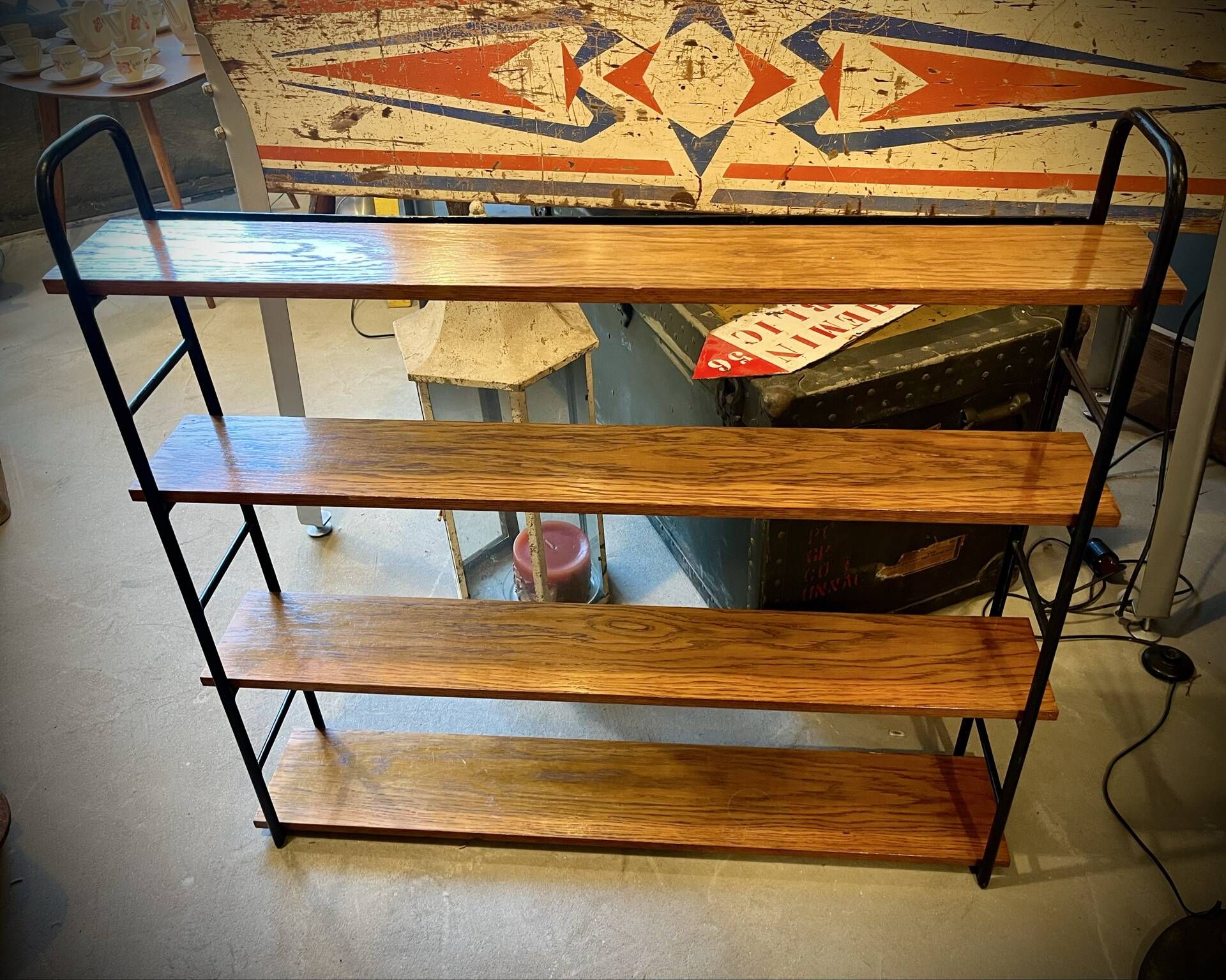 Low freestanding wooden and metal bookshelf, Omnia style – 1960