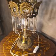 1960s lamp in bronze and brass with glass tear drop pendants, 38x18.
