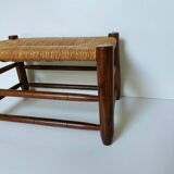 Vintage woven straw wooden stool