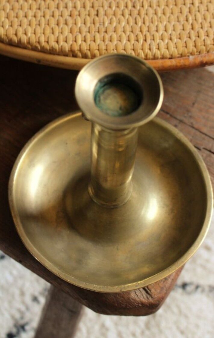 Brass pusher round cut candle holder