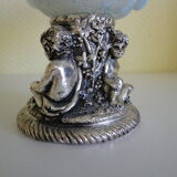 Fruit cup with silver metal foot, Murano granite glass "Vetro eseguito da maestri di Murano"