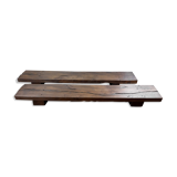 pair long coffee table solid wood brutalist