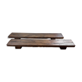 pair long coffee table solid wood brutalist