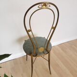 Vintage Paolo Buffa Brass Vanity Chair: Chiavari Style, Blue Fabric, 1950s