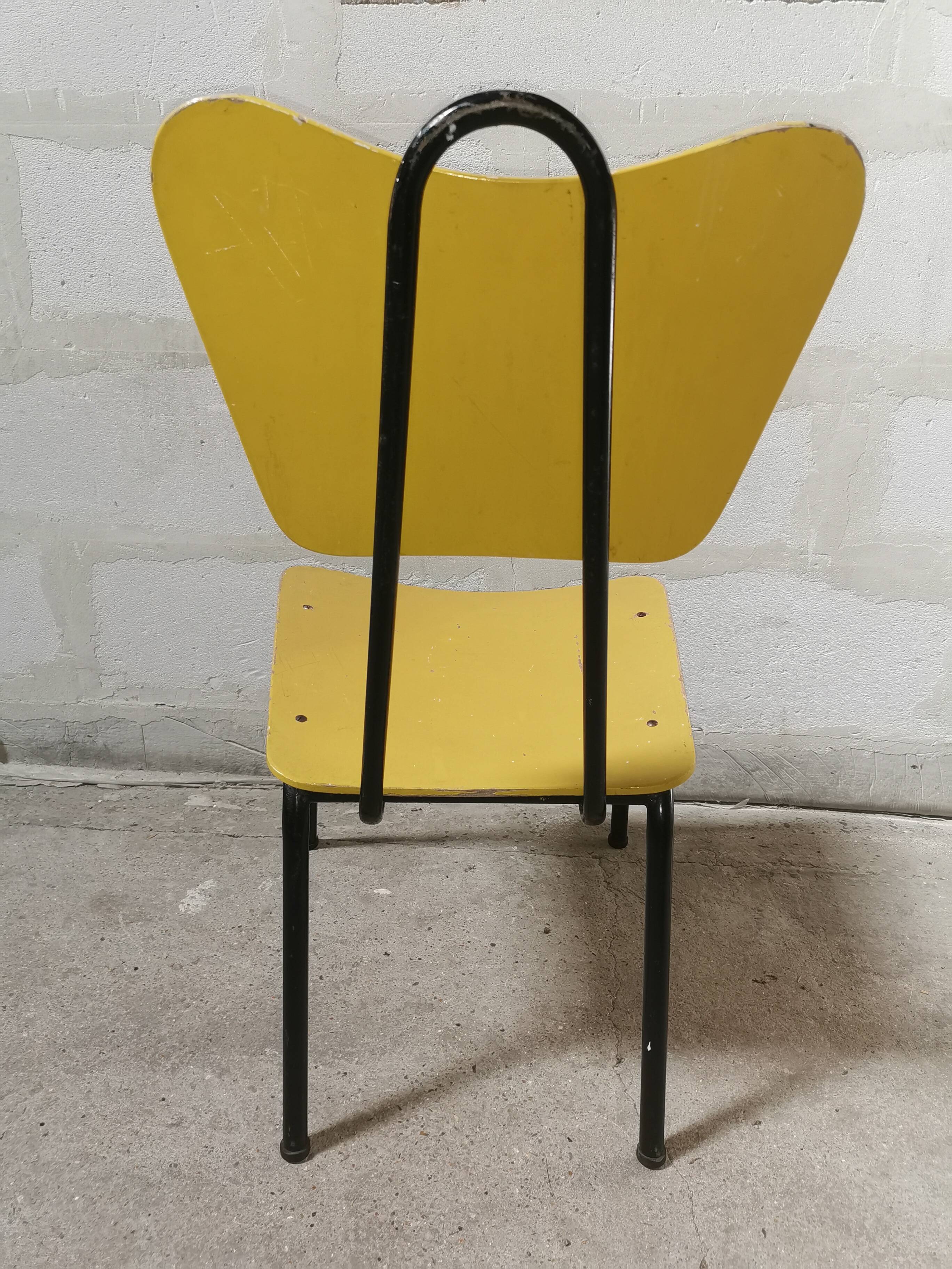 Yellow Jacques HITIER chair, vintage 50s