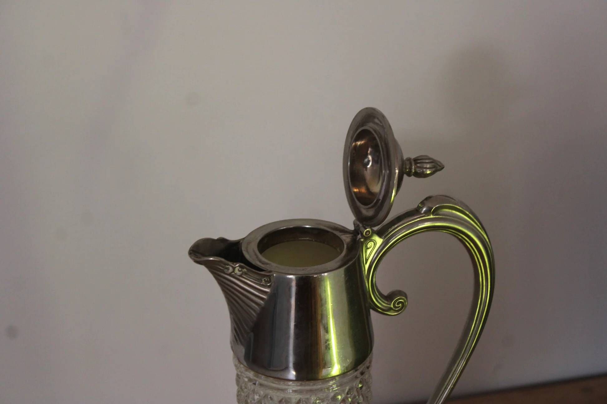 Large antique cut glass and silver-plated jug – English manufacture – 32 cm