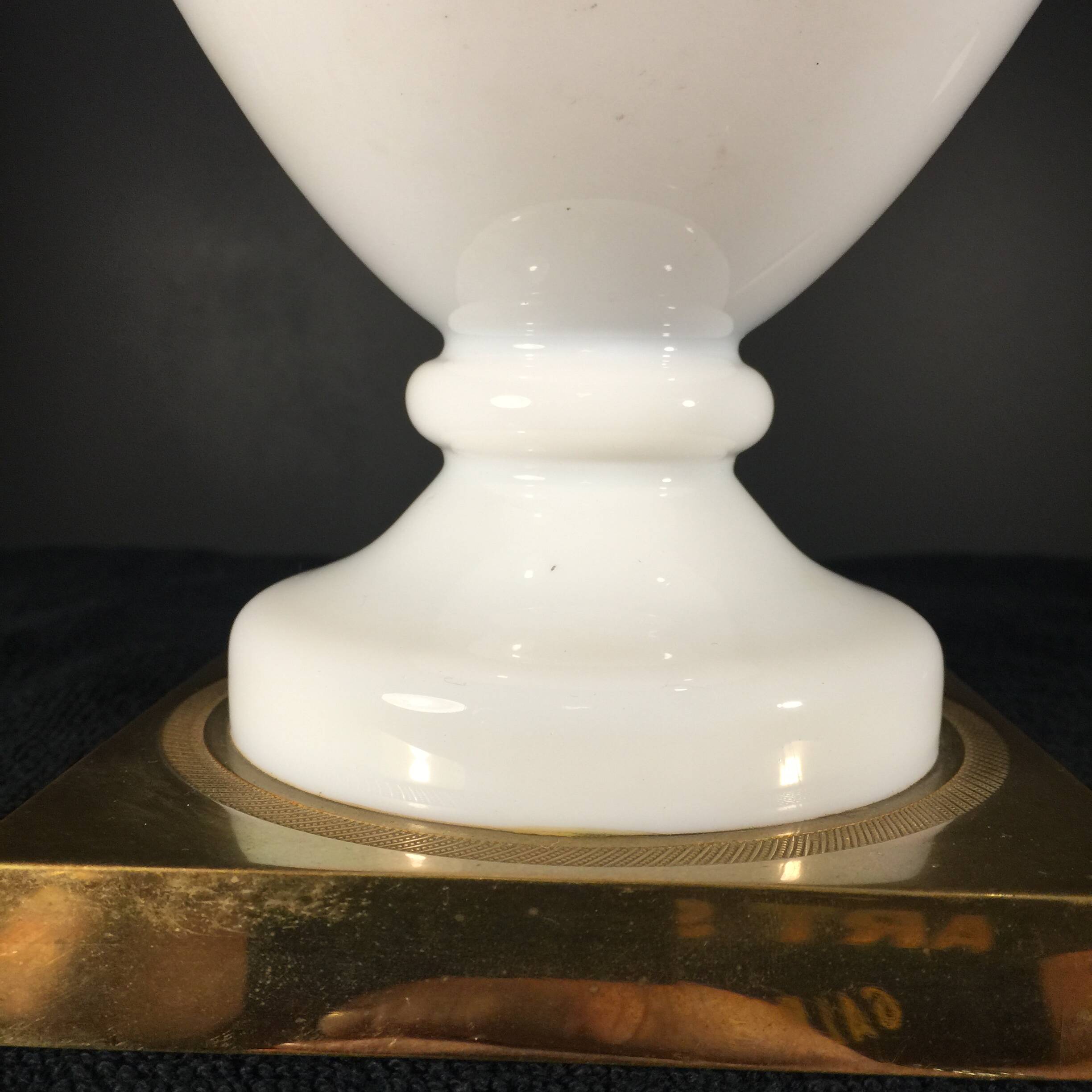 Venini Primavera in Murano, white opaline glass with gilded handles, bronze base.