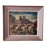 Vintage French oil painting on canvas of Paris, signed Lendais