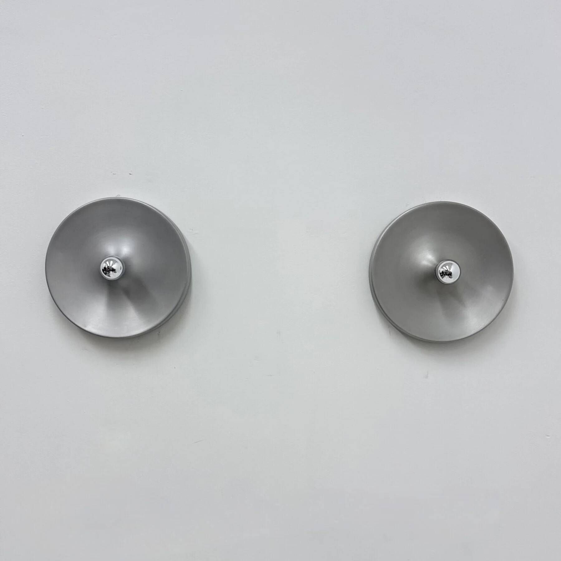 Mid-century design disc lamp, 1970s attributed to Charlotte Perriand for Les Arcs, set of 2