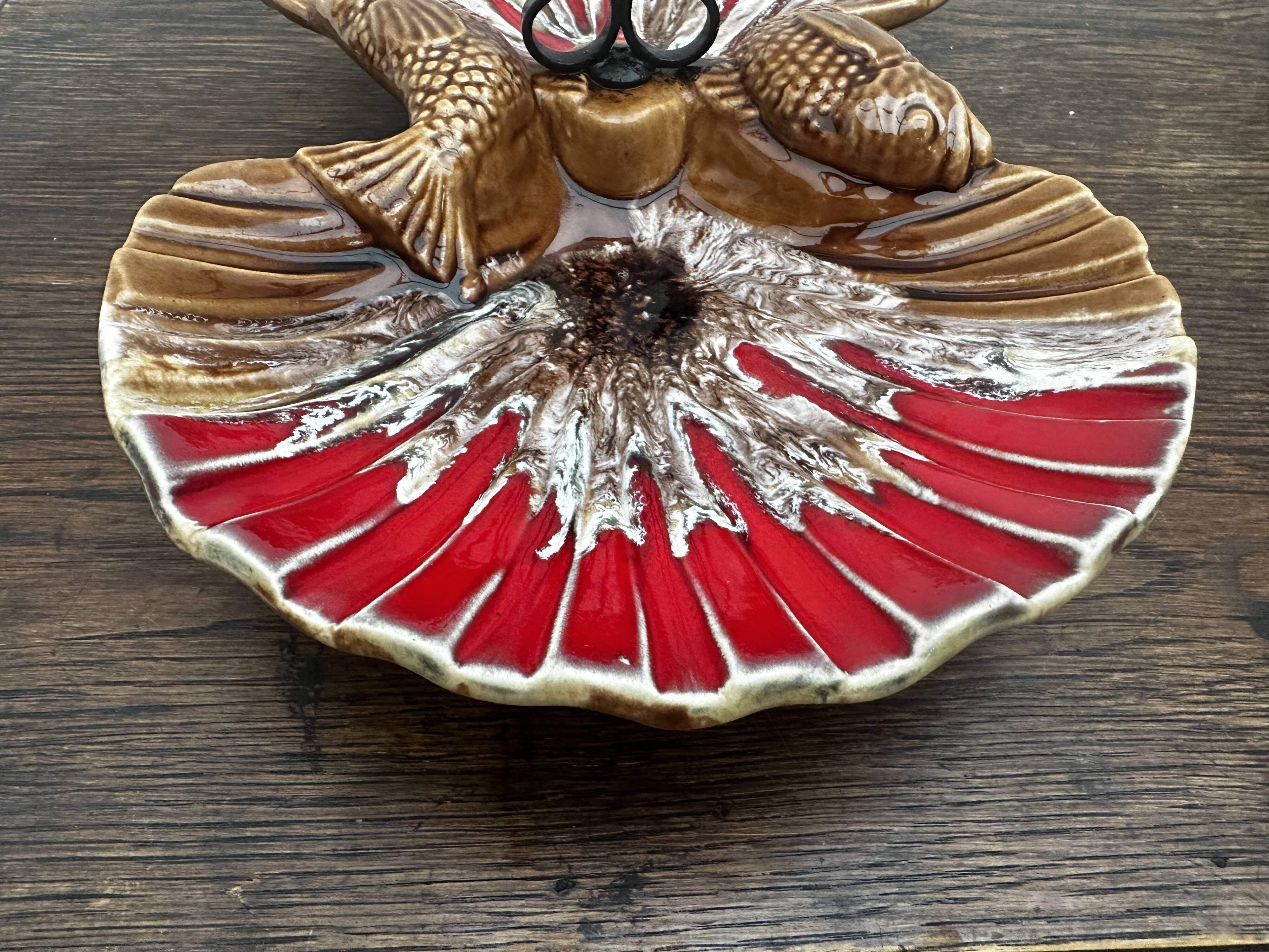 Ceramic hors d'oeuvre server Vallauris shell slipware fish
