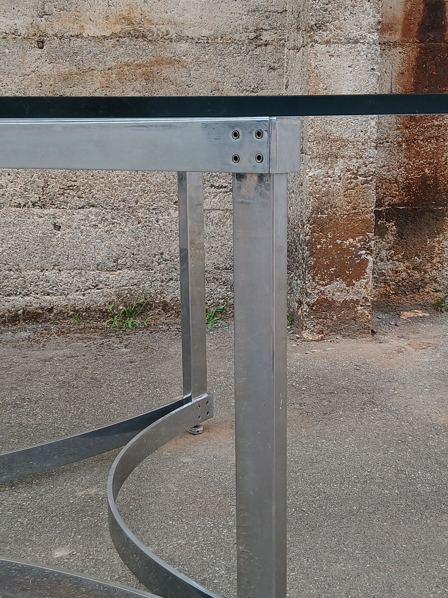 1970s glass and chrome table, 300 cm, for 12 people.