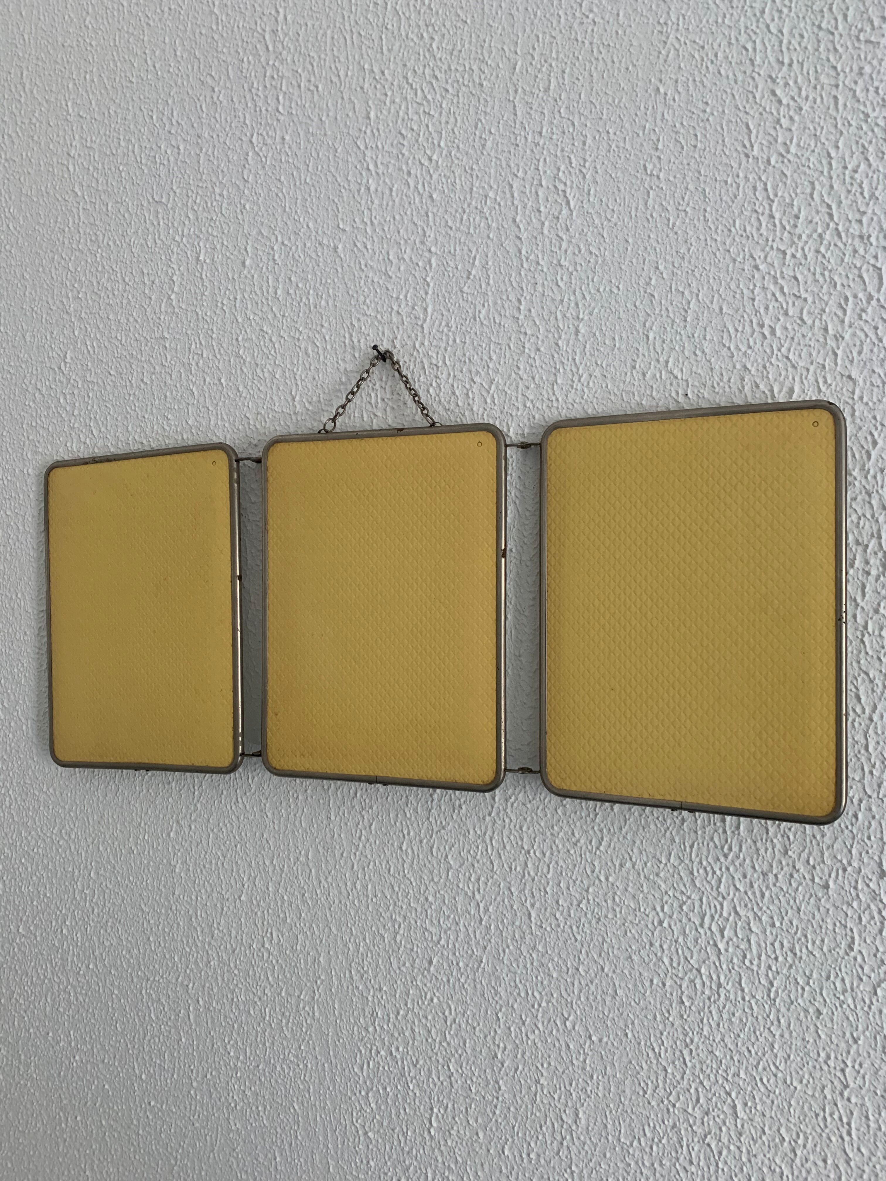 Vintage mirror 1960 triptych ivory barber - 24 x 58 cm