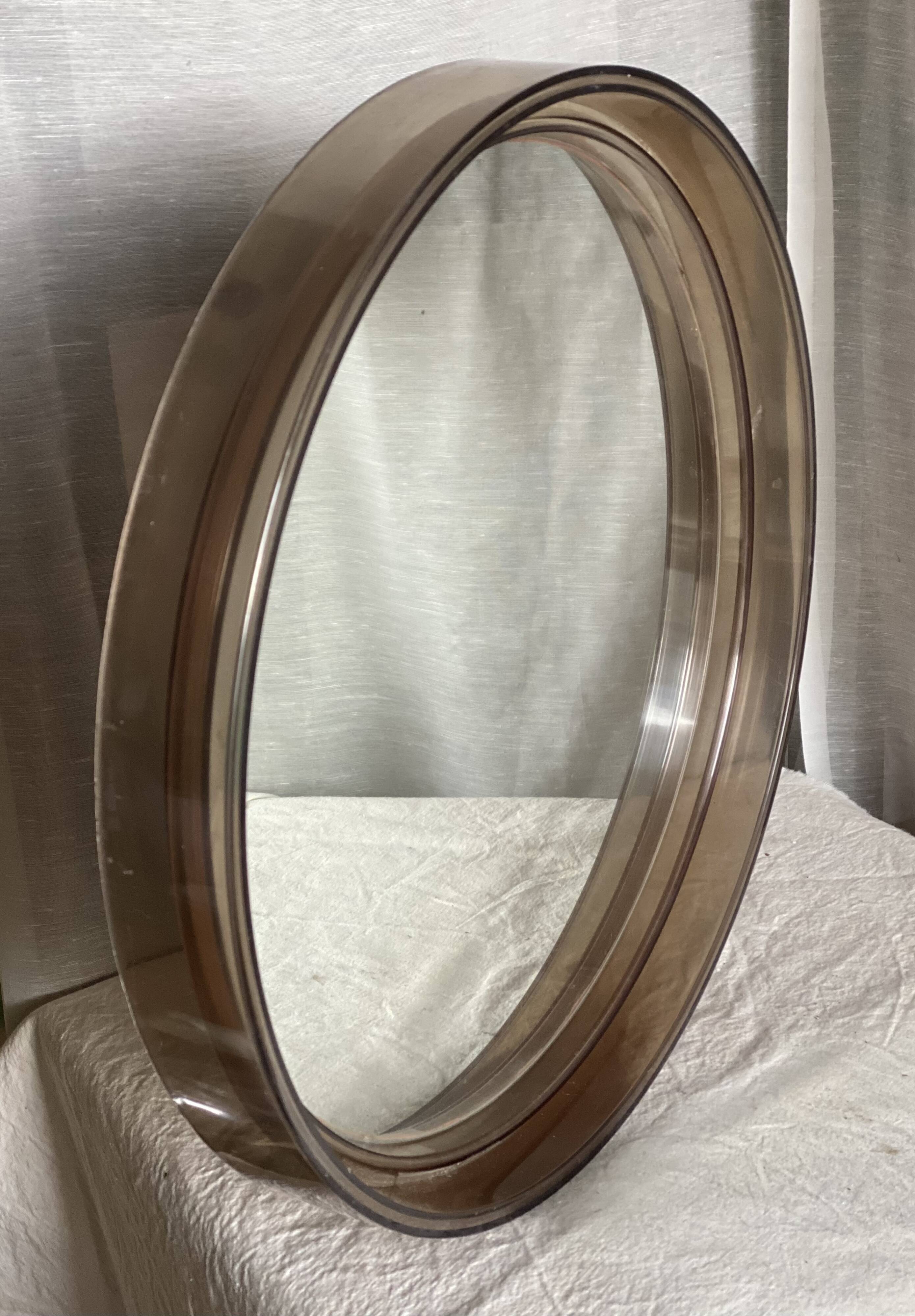 Gilac round mirror smoked Plexiglas vintage 1960