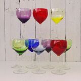 Lot ten vintage colored wine glasses
