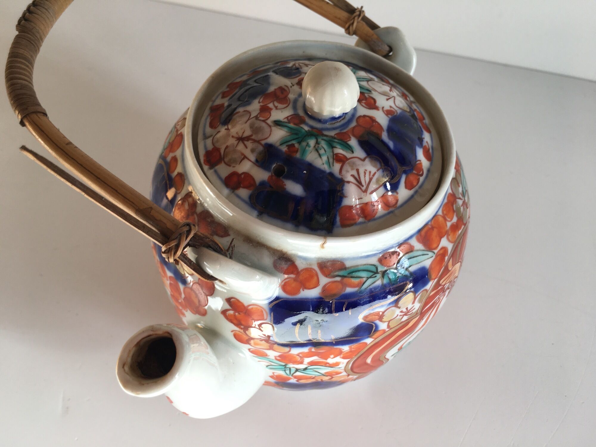Théière japonaise porcelaine oiseaux à décor floral