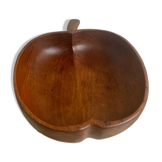 Fruit bowl, apple-shaped salad bowl in teak