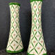 Pair of cornet vases in fine earthenware decorated with flowers in a green mesh