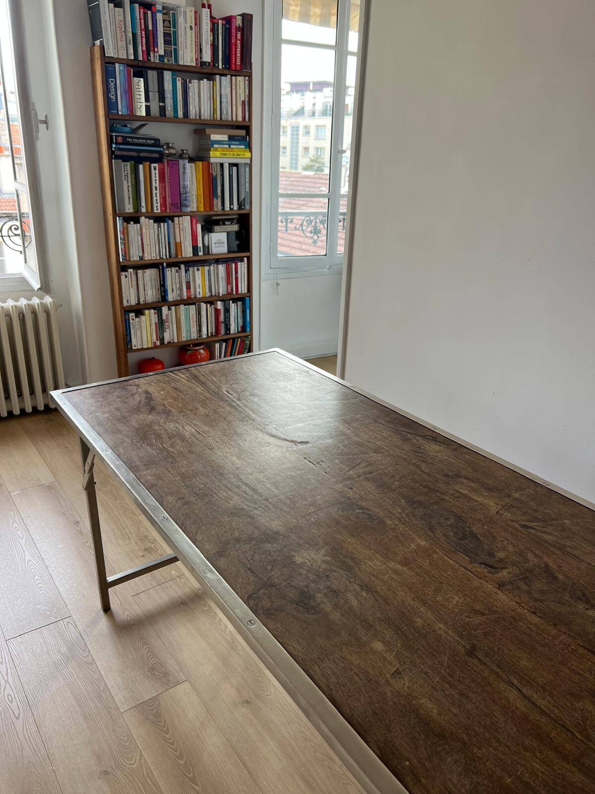 Folding industrial-style dining table