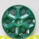 3 art deco oyster plates with green geometric decor