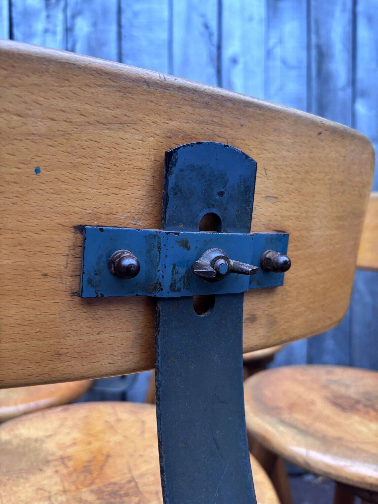 Vintage industrial workshop stool in wood, 1950s