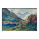 Watercolor Painting "Alpine landscape" with river and snow-capped mountains