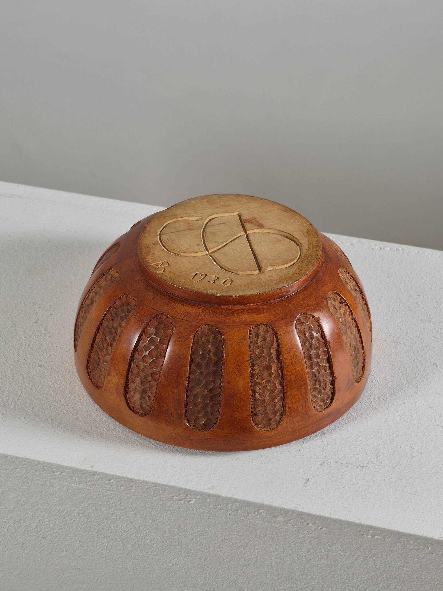 Antique hand carved signed folk art bowl 1930
