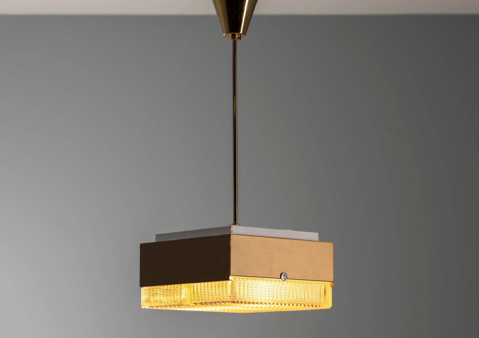 Pendant Light in Glass and Metal, 1970s Czechoslovakia, Vintage Mid-Century Ceiling Lamp Fixture