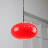 Mid-century Modern Italian Brass and Red Glass Pendant Lamp, 1960s