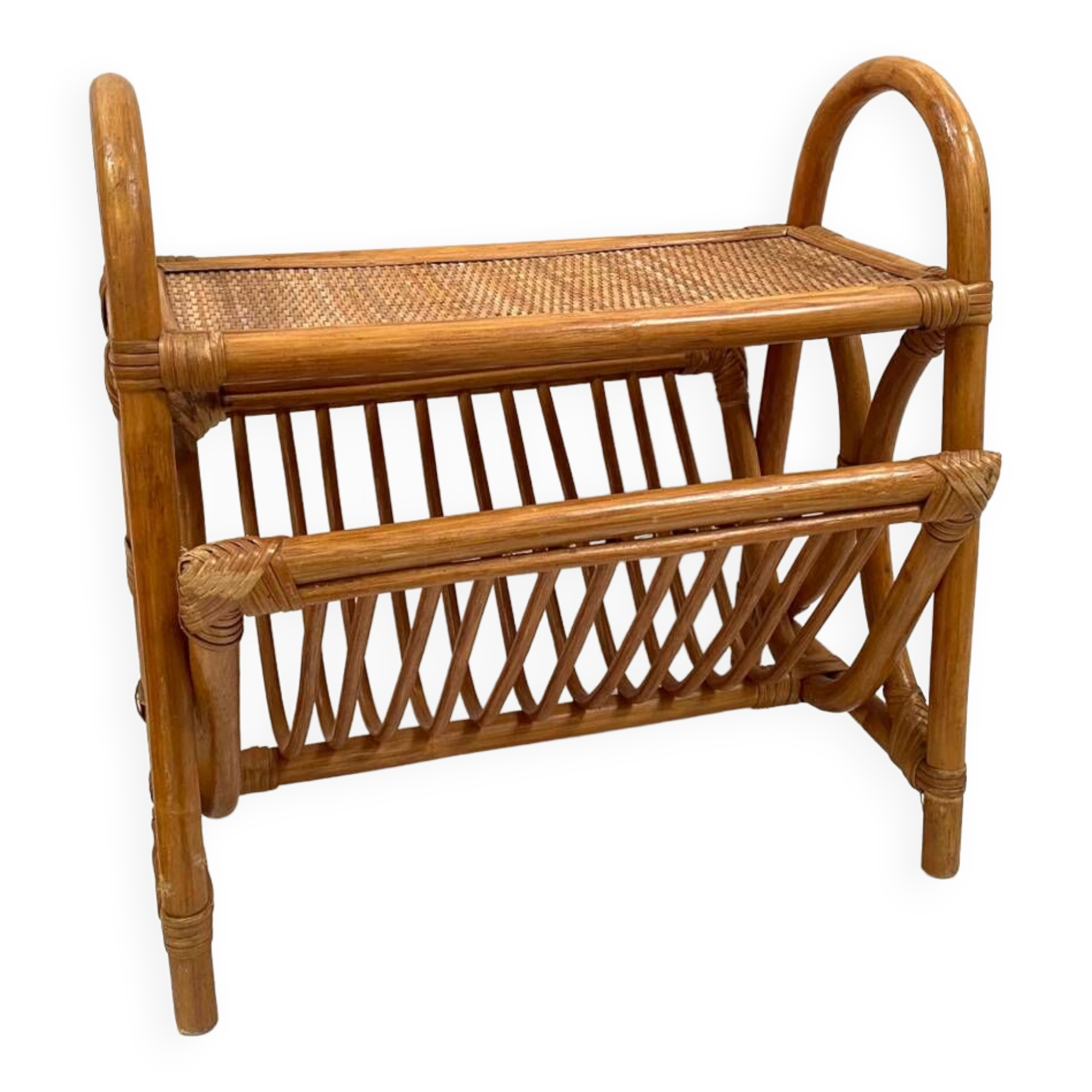 Magazine rack / Bamboo rattan side table from the 70s