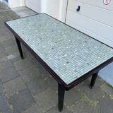Table à manger en bois italien vintage, laiton et mosaïque de verre, années 1950
