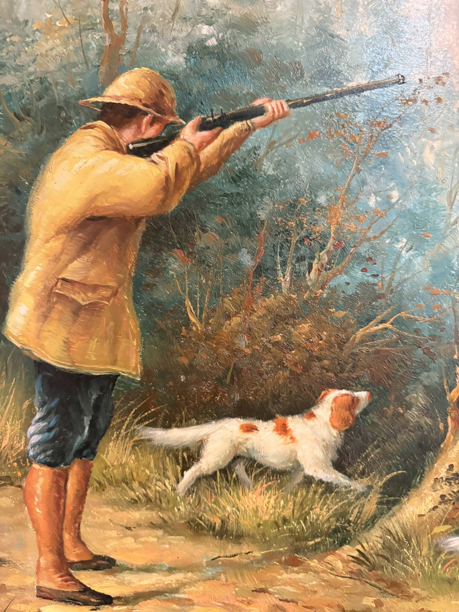 Oil Painting Panel HSP EDWARD WEBB Hunting Dog Forest