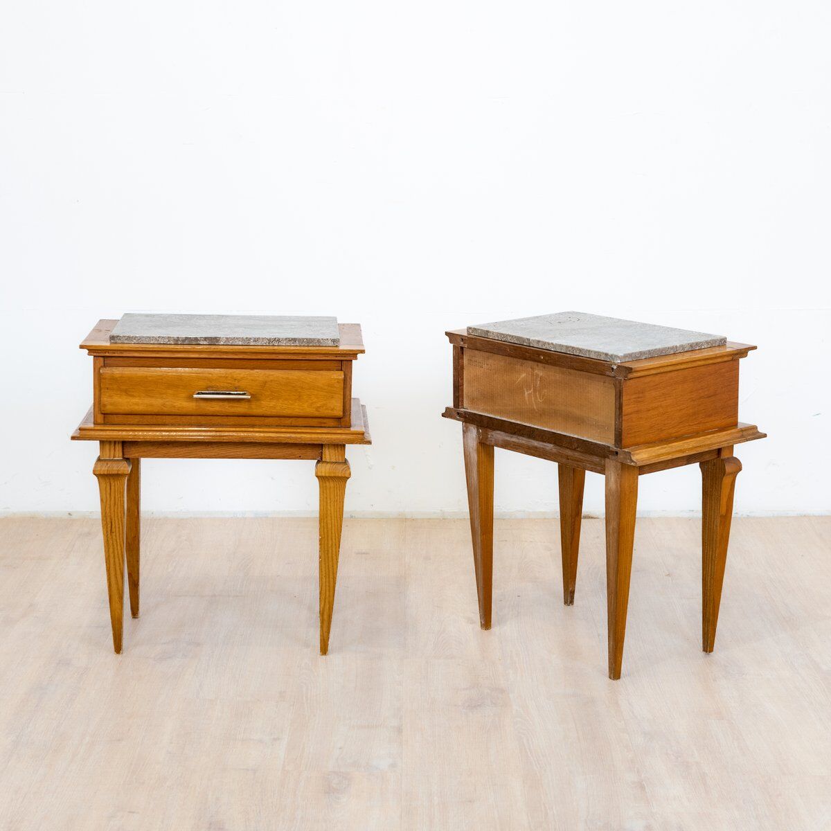 Art Deco bedside tables with marble tops, 1930s, set of 2