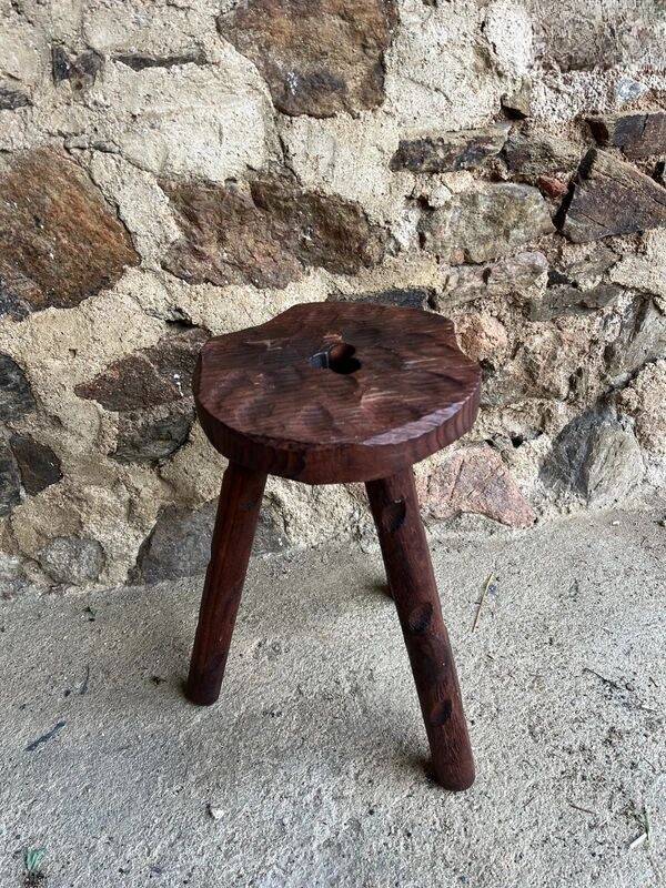 Vintage wooden stool with three legs Cottage Farm Stool