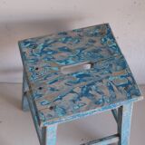 Blue patinated farm stool