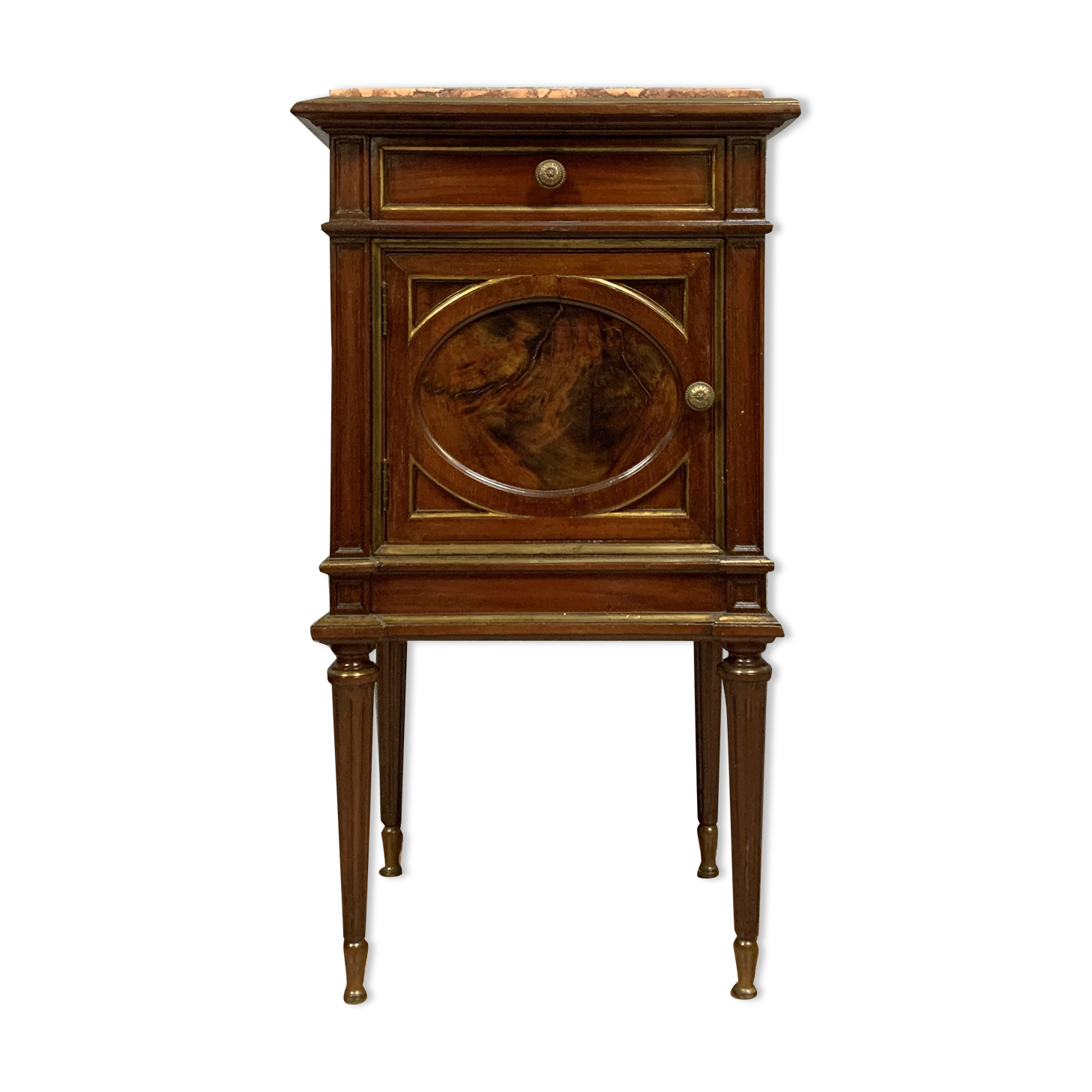 Louis XVI Parisienne bedside table in mahogany and golden copper rushes around 1850