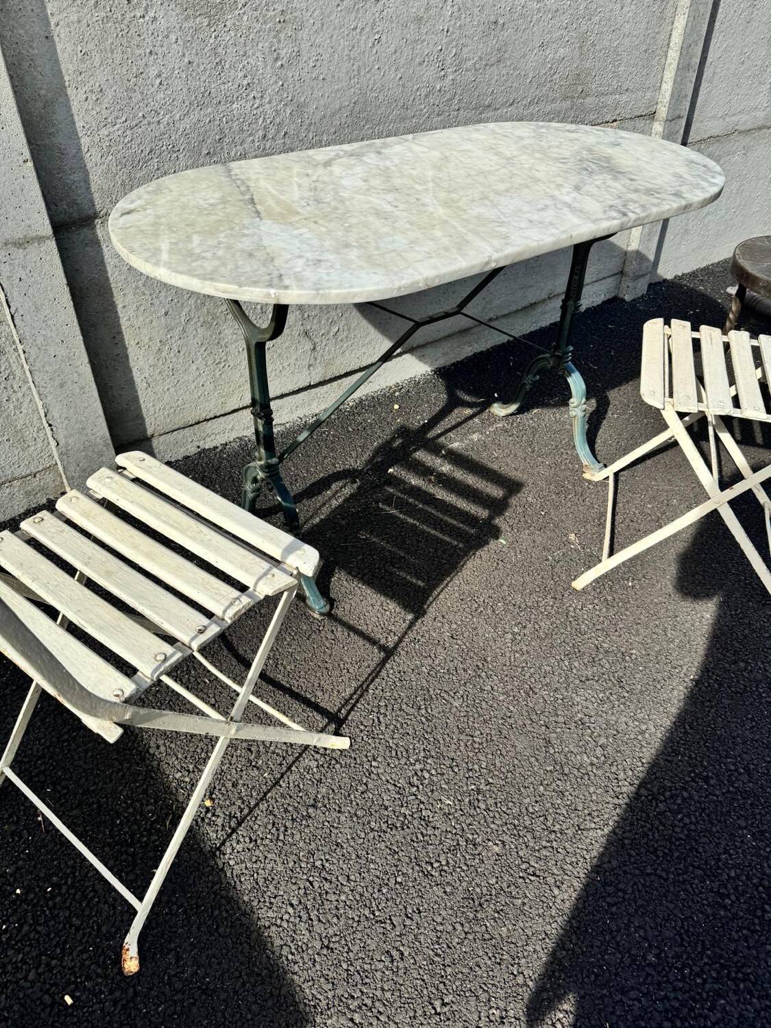 Godin cast iron and marble bistro table. 50's