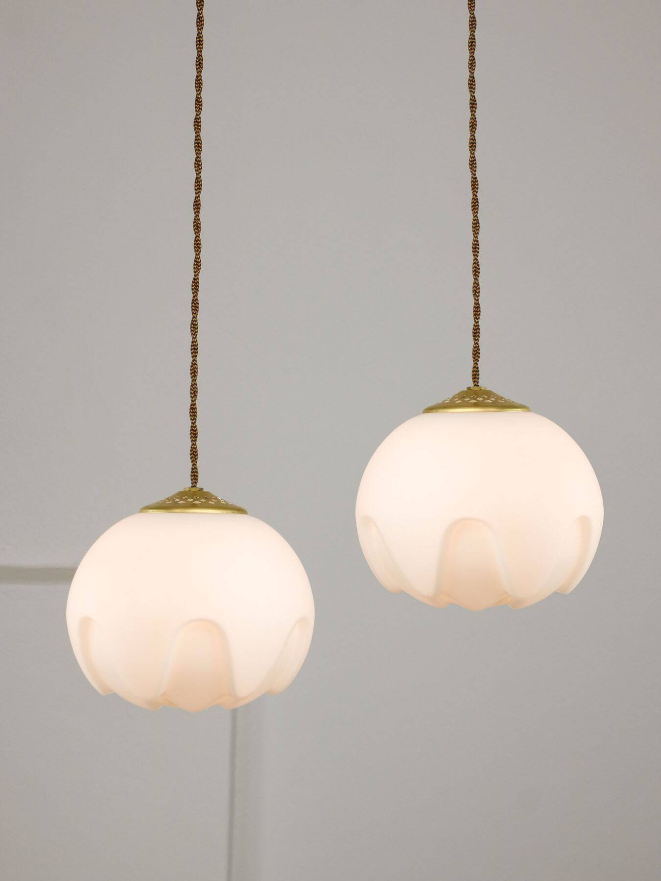 Mid-Century Italian Brass & Opaline Pendant Lamp