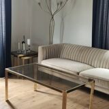 Table basse laiton plateau verre fumé