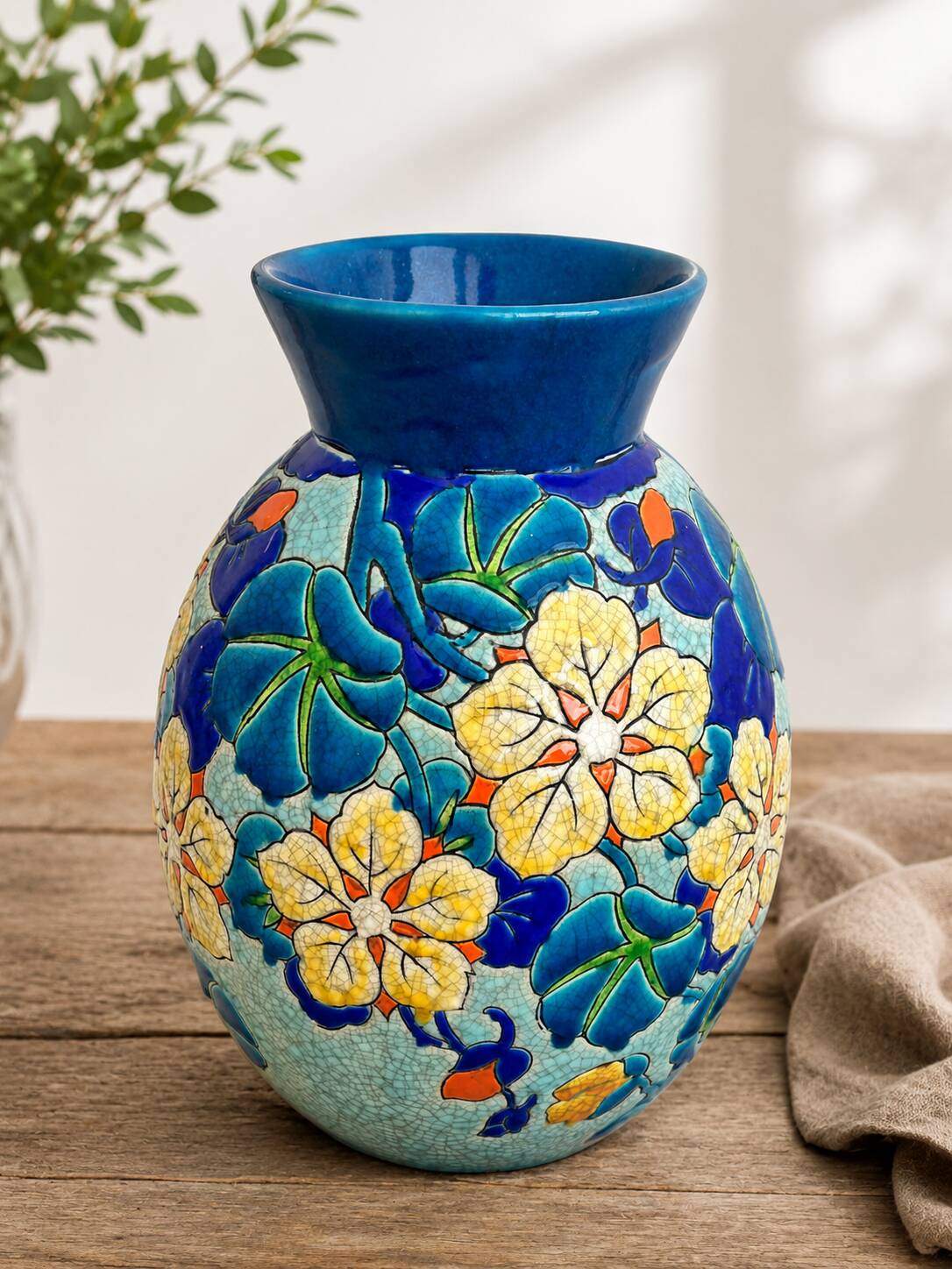 Art Deco vase Boch Frères Keramis, capucine decoration D.2762, crackled enamel