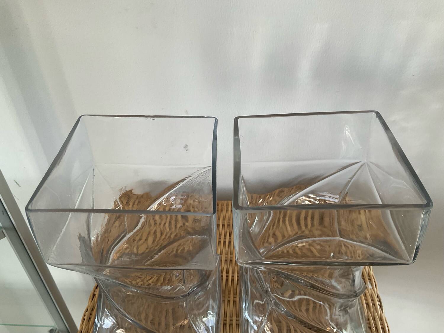 Pair of vintage twisted glass vases