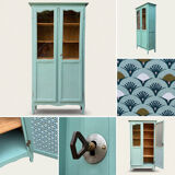 Vintage grey-green glass cabinet from the 1960s.