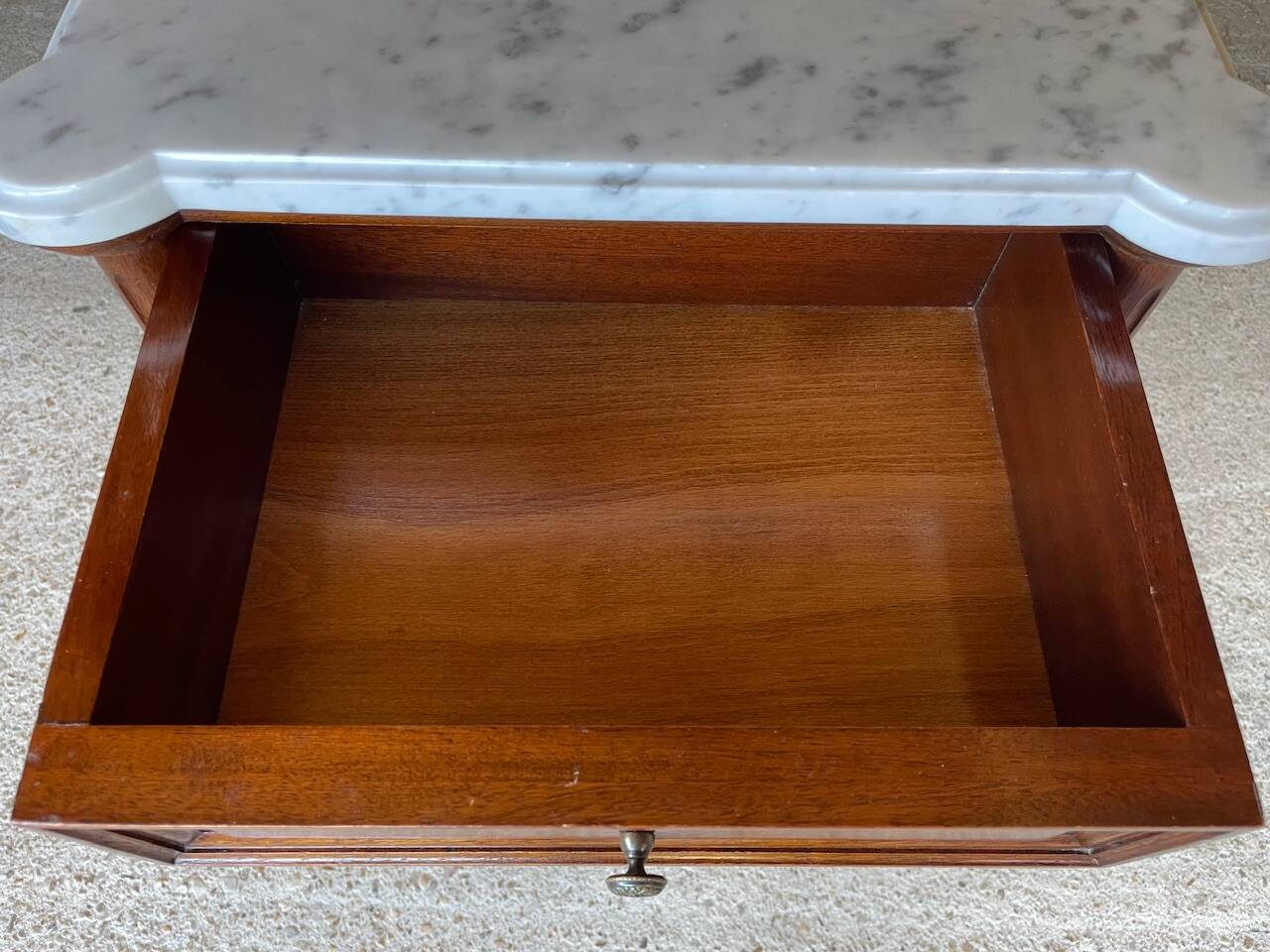 Louis XVI style bedside table, Carrara marble and mahogany