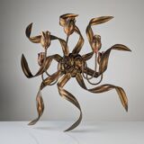 Large Vintage Wall Candelabra with Golden Tulips, 1960s