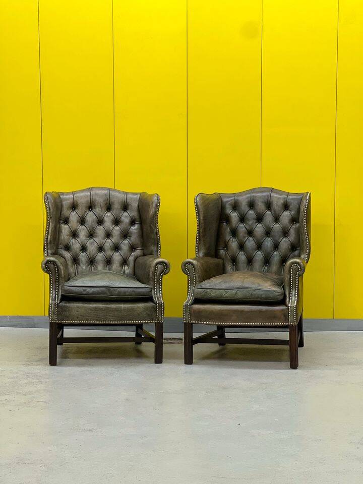 Vintage leather chesterfield wingback armchair-(price is for one Chair)