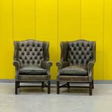 Vintage leather chesterfield wingback armchair-(price is for one Chair)