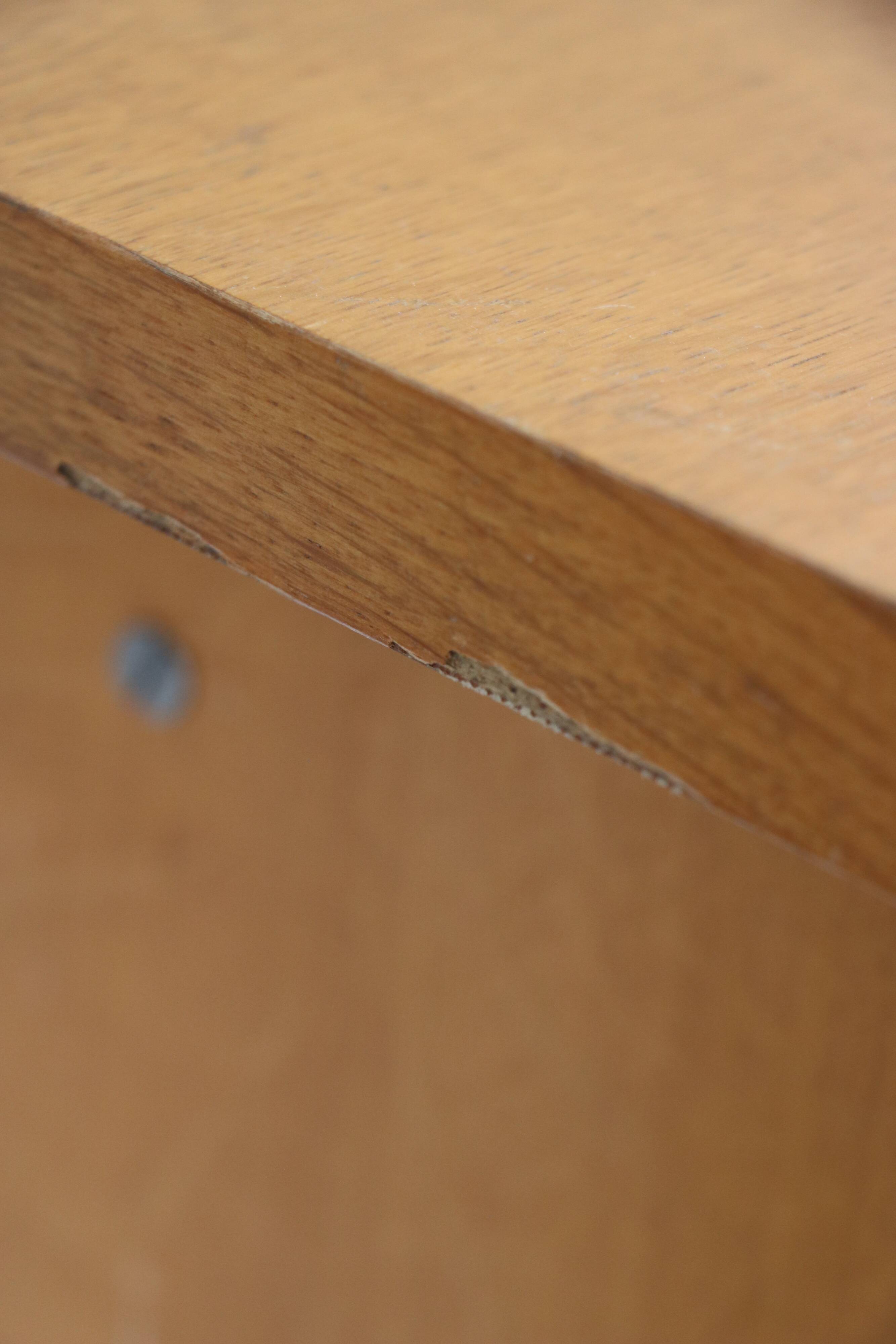 Oak desk, splayed legs, drawers, 1960.