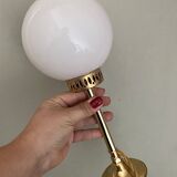 Vintage globe table lamp in white opaline