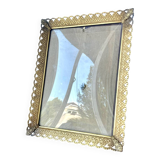 Cadre photo vintage en métal doré 19,5 cm x 15,5 cm verre CONVEXE