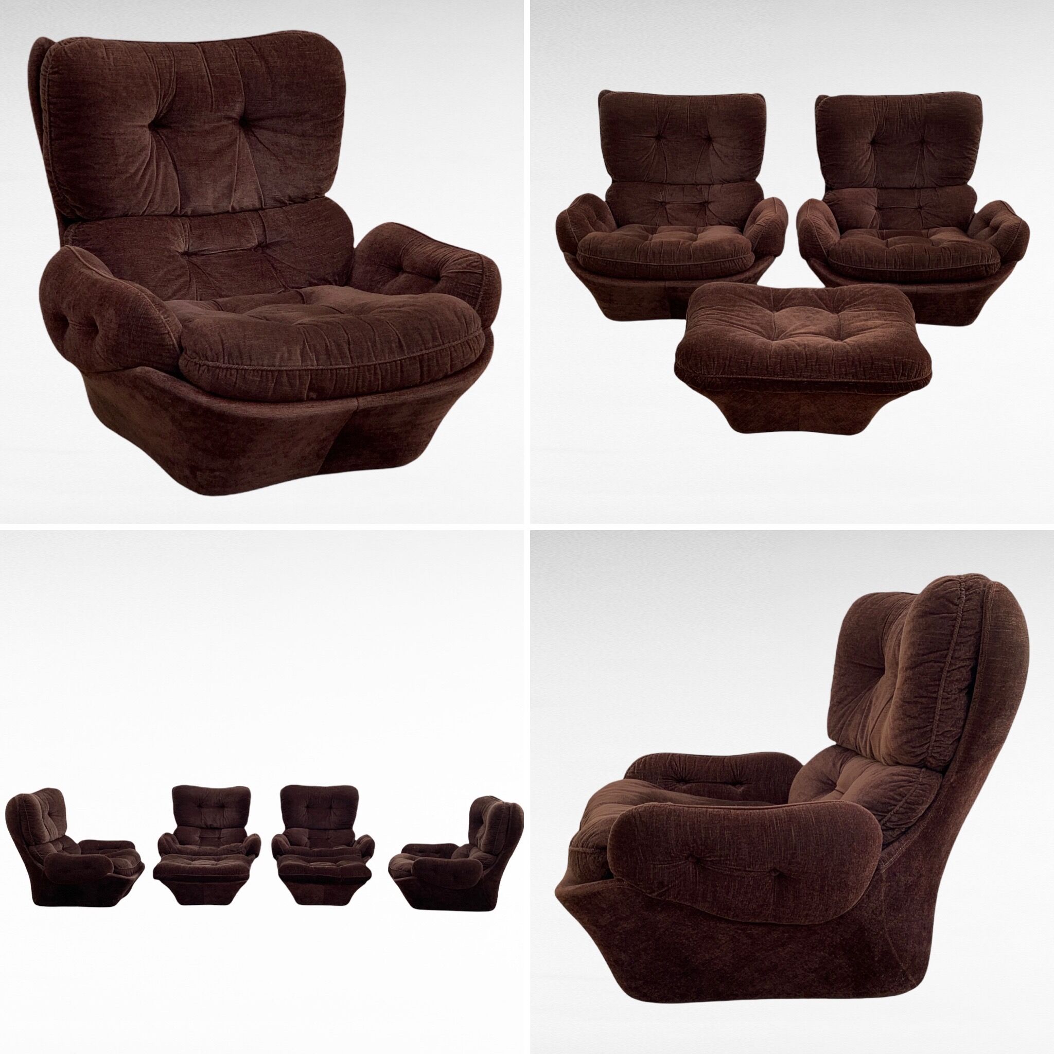 Space age 1970 beka armchairs and ottomans