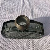 Art Deco smoked glass vase engraved silver metal collar